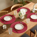 FunWheat Round Braided Placemats Set of 8 Place mats for Dining Tables Woven Heat Resistant Table Mats 15 inch (Wine,8pcs)
