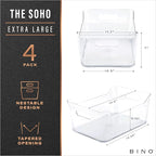 BINO | Plastic Organizer Bins, X-Large - 4 Pack | The SOHO Collection | Multi-Use Organizer Bins | Pantry & Freezer Bin | Plastic Storage Containers | Bin for Home & Kitchen Org