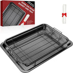 Air Fryer Pans for Oven, Oven Air Fryer Basket and Tray with 30 PCS Parchment Papers, DEGOVIN Crisper Tray Non-stick Stainless Steel Air Fry Pans for Convection Oven(15.8" × 11"-Black)