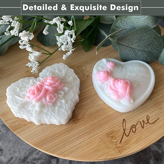Heart Silicone Molds, AITRAI 4 Types 3D Flower Heart Chocolate Molds Soap Molds for Soap Making Cake Candle Wedding Candy Mold Gift for Love Birthday
