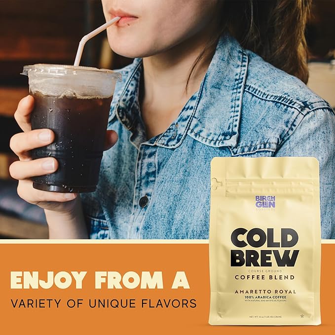 Birch Glen Roasters Cold Brew Coffee | Flavored Coarse Ground Coffee | Medium Roast | Artisanal Roasting | 100% Arabica |1 LB Bag | Crème Brûlée