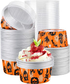 EUSOAR Mini Cheesecake Pans, 100pcs 5oz Halloween Cupcake Liners Baking Cups with Lids, Oven Safe Dessert Muffin Pan Creme Brulee Ramekins Disposable Containers for Gathering Club Wedding Party