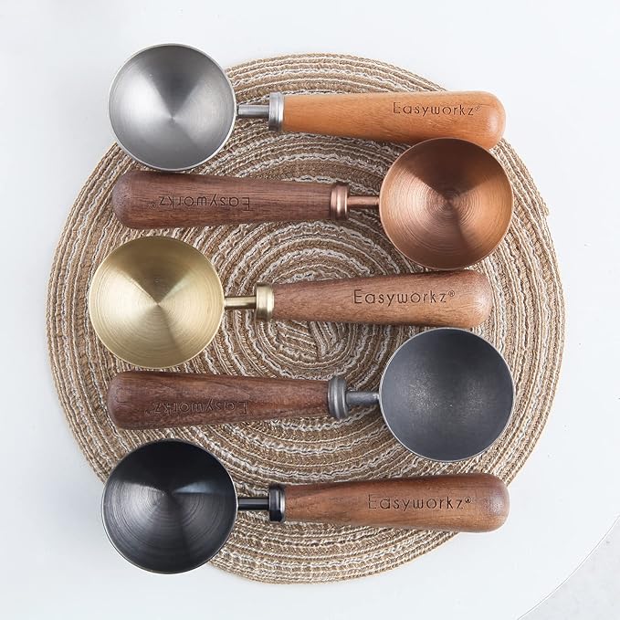 Easyworkz Retro Stainless Steel Coffee Spoon With Black Walnut Handle,10g - Measuring Spoon (Brushed gold)