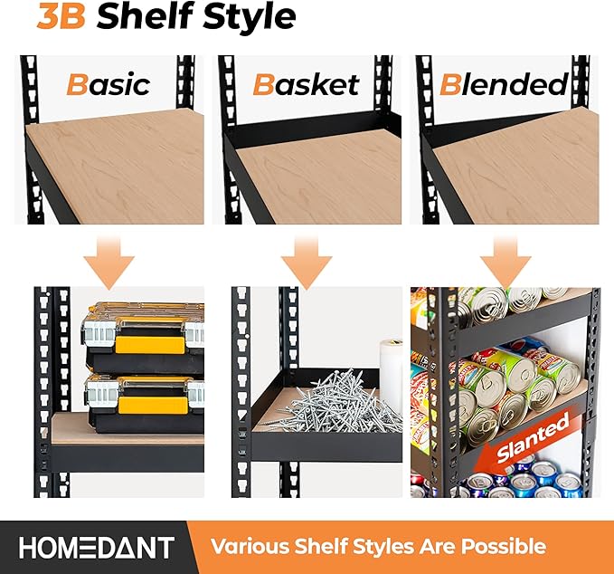 HOMEDANT 28"W x 12.3"D x 59.5"H 5-tier Boltless Metal Shelving Unit Adjustable Garage Storage Utility Rack Heavy Duty Shelves Organization Multipurpose Shelf Warehouse Kitchen Living Room pantry 1Pack