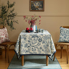 ISAENNE Designer French Linen Extra Long Rectangle Tablecloth,Blue Floral Washable Indoor Table Cloth,Durable Home Decor Tablecloths for Dining Thanksgiving Kitchen Party,63"*110"-Ruyi B