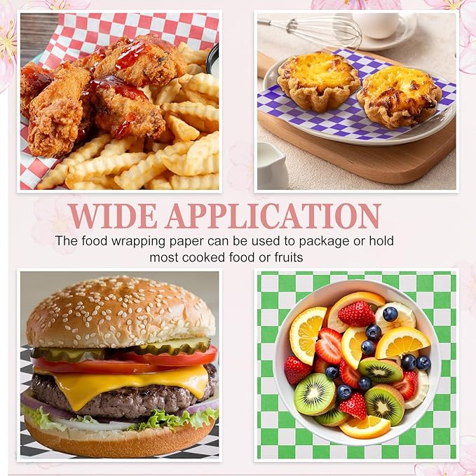 PATIKIL 7.1" x 7.1" Waxed Paper Sheets, 50Pcs Square Pattern Oil-absorbing Dry Food Wrapping Paper for Bakery Coffee Shop Home Baking Kitchen DIY, Red