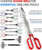 Shark BBQ Steak Grilling Tongs - 17 inch Red. Professional outdoor grilling utensil. Long Reach Barbeque Grilling Tongs. Ideal for kabobs, fish, burgers, and sausage