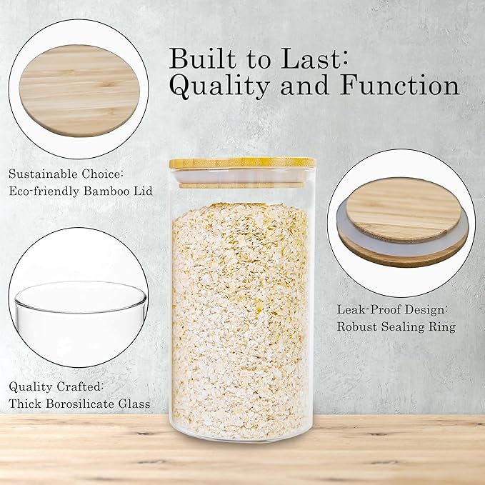Glass Storage Jars Set Elegant Containers with Airtight Bamboo Lids, Perfect for Kitchen Organization - Flour, Rice, Pasta, Sugar, Coffee Beans (2 packs(37oz) / 2 packs(111oz))