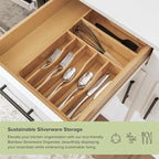 KitchenEdge Silverware Organizer - Cutlery, Flatware, and Utensil Holder for Kitchen Drawers, Fixed 10.5” Width, 7 Storage Compartments, Non-Slip Feet, Rounded Corners, 100% Bamboo