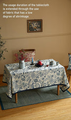 ISAENNE Designer French Linen Small Rectangular Tablecloth,Blue Floral Washable Indoor Table Cloth,Durable Home Decor Tablecloths for Dining Thanksgiving Kitchen Party Christmas,55"*71"-Ruyi B