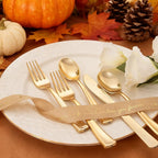 WDF 500PCS Gold Plastic Silverware Set Disposable - Gold Cutlery Set Plastic - 250Forks, 125 Spoons, 125 Knives for Thanksgiving Party, Birthday, Wedding