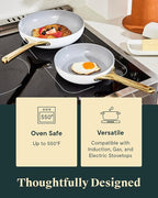 Caraway Ceramic Fry Pan Duo with Glass Lids - Non-Stick Frying Pans (10.5” & 8”) - Non Toxic, PTFE & PFOA Free - Oven Safe & Compatible with All Stovetops – Cream