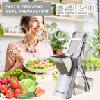 [All in 1] Upgraded Version Safe Mandoline Slicer for Kitchen, Adjustable Thickness. and Spiralizer, Veggie Slicer, Rapid Prep Mandoline, Detachable Blade, Cleaning Brush (High-grade Gray)