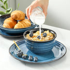 Hasense Ceramic Plates and Bowls Dishes Set, 12 Pieces Handmade Reactive Glaze Dinnerware Set of 4 (Plates, Pasta bowls, Cereal Bowls), Chip and Scratch Resistant Dinner Dishes Service, Blue