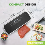 NutriChef Automatic Food Vacuum Sealer, Electric Air Sealing Preserver System for Dry and Moist Foods, LED Control, Strong Suction, Includes Bags, Wine Stopper Cork, and Air Suction Hose, 14”x6”x3”
