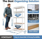 HOMEDANT 5 Tier Laminated White Boltless Metal Shelving Unit Adjustable Garage Storage Utility Rack Heavy Duty Shelves Organization Multipurpose Shelf Warehouse Pantry 28" W x 12.3" D x 59.5" H 4Pack