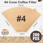 Coffee Filters #4, Unbleached Natural Coffee Filters 8-12 Cup, Disposable Coffee Filters, 4 Cone Paper Compatible with Ninja Coffee Maker, Pour Over and Drip Coffee Maker, 200 Count