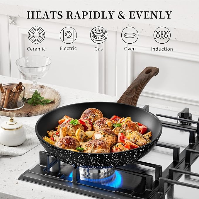 Non Stick Frying Pan, Frying Pan Nonstick Egg Pan Non Toxic, Small Skillet Pans Omelette Pan, Induction Compatible, PFOA Free Healthy Pans(8 Inch, Black)