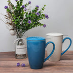 amhomel Porcelain Tea Mug with Infuser and Lid, 16 Ounce Ceramic Tea Cup for Loose Leaf, Coffee, Cocoa and Milk, Tea Gift for Tea Lovers, Set of 2(Blue and White)