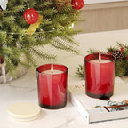 SHOWIN Thick Candle Jars for Making Candles 16 Pcs, 7 OZ Empty Jars with Wood Lids for Candle Making, Sample Container, Red