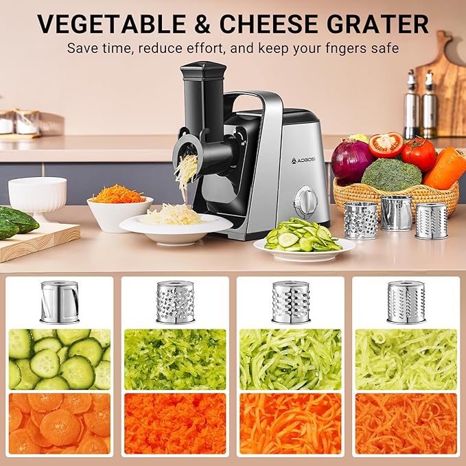 AAOBOSI 6-in-1 Electric Meat Grinder | 3000W Max | 3-Speed | 4 Grinding Plates|2 Stainless Steel Blades| Sausage Stuffer | Kubbe Maker & More Included | Built-in Storage Box for Home Kitchen Use