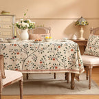 ISAENNE Designer Floral Extra Long Rectangle Tablecloth,French Linen Light Beige Indoor Table Cloth,Fall Wrinkle Resistant Decor Tablecloths for Dining Thanksgiving Kitchen,67"*118"-Flora A
