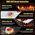 Grill Brush Bristle Free for Outdoor Grill, Steam Grill Cleaning Brush Replaceable BBQ Cleaner Brush Head,Extended Handle, Safe Grill Brush with Scraper for Cast Iron Stainless-Steel Grates,Red