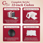 Cakebon Cake Box and Boards, 12-Inch Round Black Wrapped Edges 1/2- Inch Thick Drums with Insulated Bag and Ice Pack – Cake Transport Set, Cooler for Cake Delivery and Transport (1pc Each, 4pcs Total)