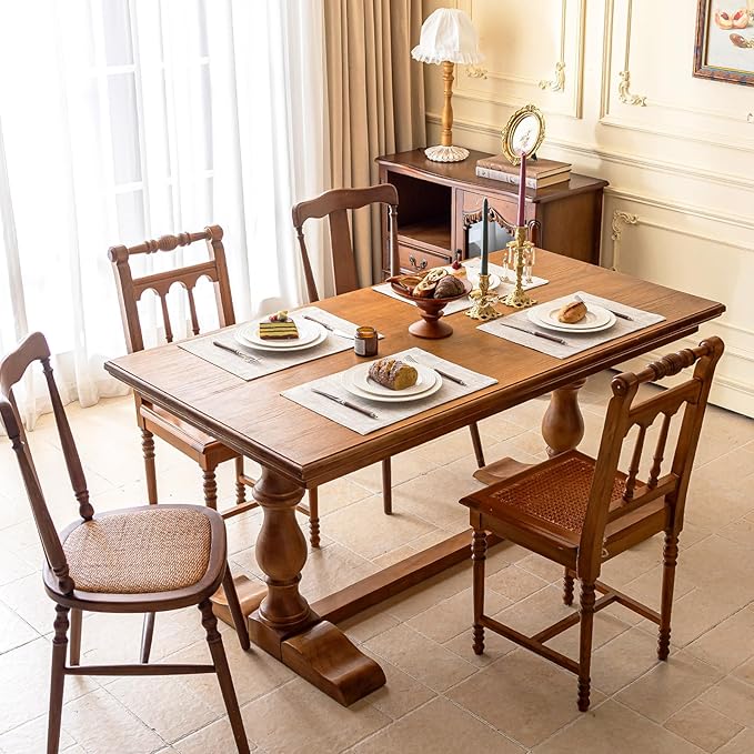 KXN Placemats Set of 8, Dual-Layer Thickened Faux Linen Table Mats, Heat Resistant & Wrinkle-Free, Machine Washable Cloth Place Mats for Kitchen Dining Indoor Outdoor (Cream Beige)