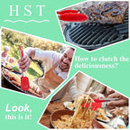 HST Tongs for Cooking with Silicone Tips(3 Pack), Non Stick Kitchen Tongs with Silicone Tip for Cooking BBQ Baking (12", Red)