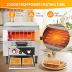 WICHEMI Commercial Toaster 300 Slices/Hour Commercial Conveyor Toaster Electric Stainless Steel Heavy Duty Toasters for Restaurant Bun Bagel Bread, 2200W