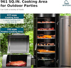 MFSTUDIO Vertical Offset Smoker Charcoal Grill,Extra Large BBQ Barrel Grills and Drum Smoker Combo with hanging racks and 5 removable grates for Smoking,ourdoor barbecue cooking,961 SQ.IN.Area