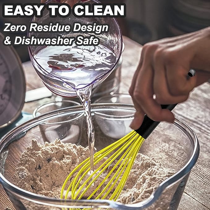 Anaeat Silicone Whisk, Thick Stainless Steel Wire Inner Heat Resistant - Kitchen Whisks for Non-Stick Cookware, Balloon Egg Beater for Whisking, Blending, Beating, Frothing & Stirring (Yellow)