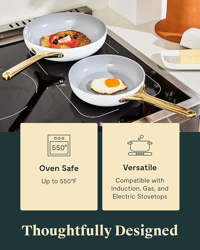 Caraway Fry Pan Duo - Nonstick Ceramic Frying Pan (8" & 10.5”) - Non Toxic, PTFE & PFOA Free - Oven Safe & Compatible with All Stovetops (Gas, Electric & Induction) - Marigold
