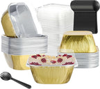 Individual Cake Pans with Lids, BAKINGPAK 30PCS 7.8OZ Mini Cake Pans with Lids Cupcake Liners with Lids Individual Cupcake Containers Baking Cups with Lids Mini Cake Tins with Lids for Holiday, Gold