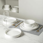 Stone Lain Fosca 32-Piece Dinnerware Set Bone China, Plates and Bowls Sets, Pasta Bowls, Dish Set for 8, Matte White