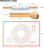 WORHE Marble Rolling Pin with Non-Stick Silicone Mat & Wood Base, 16.9-Inch Heavy Weight Dough Roller for Pizza Crust, Cookies, Pasta, Fondant, Pastry Polished Non-Stick Surface White (WH076)