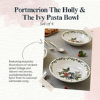 Portmeirion Holly and Ivy 8.5-Inch Pasta Bowls (Set of 4) - Holiday Earthenware for Christmas Feasts, Ideal for Serving Salad, Soups, Desserts - Microwave, Dishwasher Safe - Seasonal Tableware