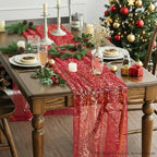 Artoid Mode Red Gold Gauze Table Runner 120 Inch 10FT, Glitter Metallic Foil Sheer Dining Wedding Anniversary Holiday Table Decor for Home Party