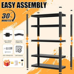 72" H Garage Shelving, Heavy Duty Storage Shelves, Garage Storage Shelves, Adjustable 5 Tier Metal Shelving Unit, Utility Shelves for Warehouse Backyard, 72" H×48" W×24" D