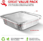 8x8 Foil Pans with Lids (10 Pack) 8 Inch Square Aluminum Pans with Covers - Foil Pans and Foil Lids - Disposable Food Containers Great for Baking Cake, Cooking, Heating, Storing, Prepping Food