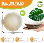 Raj Palm Leaf Bulk Bowls [50-Pack] 4" Round Bowls (10 CASES - 500 PACK) like Bamboo bowls Disposable, Strong, Decorative Compostable Tableware for weddings, Birthday, Camping, Outdoor