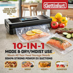 Upgraded Food Vacuum Sealer Machine 95Kpa, 10-in-1 Food Sealer Vacuum with Double Heat Seal for Dry/Moist Food, Handle-Ease Design, Vacuum Sealer Machine for Food Commercial Grade, Black
