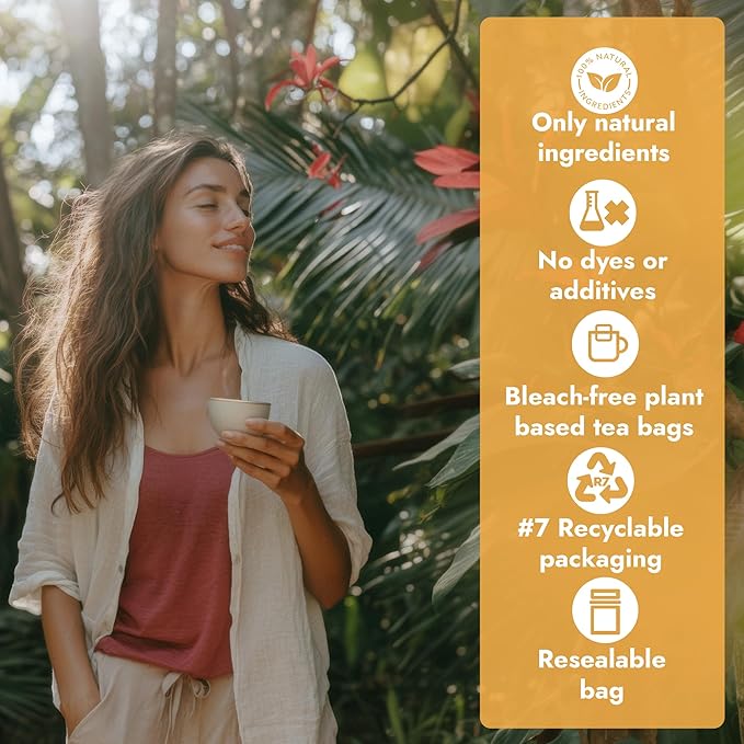 Vital Bloom 120 ct Ginger Tea Bags, Blend With Peppermint, Licorice, Lemongrass and Black Pepper, 100% Natural Ingredients, Bleach Free Tea Bags, Caffeine Free (Free Bamboo Tongs Included)