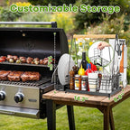 Grill Caddy, BBQ Caddy for Outdoor Grill with Paper Towel Holder, Picnic Condiment Utensil Storage for Outdoor Camping, Tailgating Essentials, RV Essentials, Grilling Accessories,Gifts for Men
