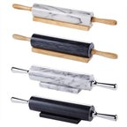 JEmarble Rolling Pin-Wooden Handles(White)(Premium Quality) Polished Surface 18-inch(10"Barrel) Genuine Stone Non-stick Save Effort Easy to Clean
