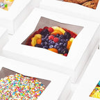 Gourmet 10in White Bakery Boxes 5 Pk. Cute Window Displays for Pies, Cakes, Cupcakes, Pastries. Transport Baked Goods with Sturdy, Easy-to Use Carriers. Give Sweet Holiday Gifts at Work or School