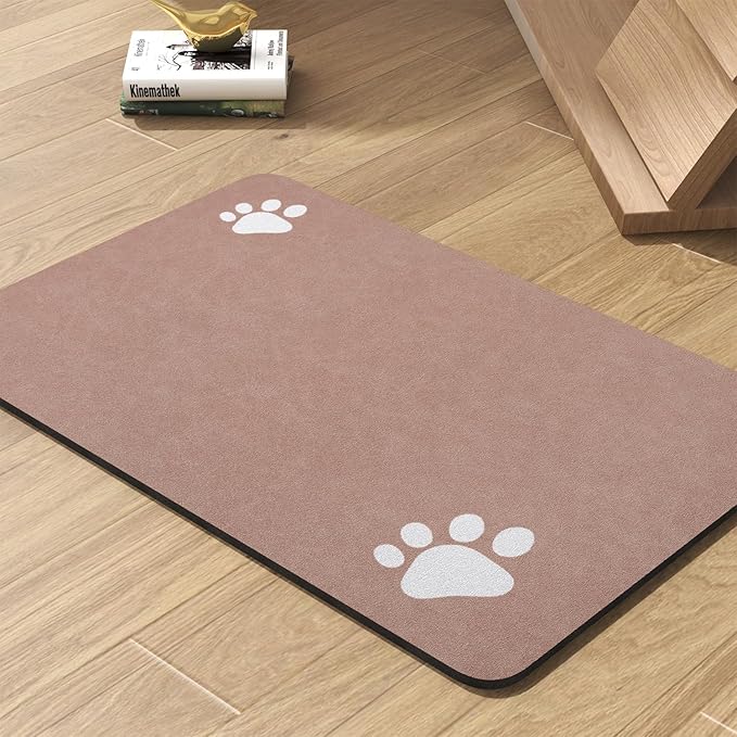 Pet Feeding Mat-Absorbent Dog Mat for Food and Water Bowl-No Stains Quick Dry Water Dispenser Mat-Dog Accessories Pet Supplies-Bowl for Messy Drinkers（Dusty Pink,17"x28"
