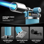 RAVS Butane Torch Lighter, Refillable Kitchen Torch with Safety Lock and Adjustable Flame, Creme Brulee Torch for Baking, BBQ, Blue Blow Torch for Cooking, Mens Gifts, Butane Gas Not Included