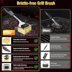 Grill Brush Bristle Free for Outdoor Grill, Steam Grill Cleaning Brush Replaceable BBQ Cleaner Brush Head,Extended Handle, Safe Grill Brush with Scraper for Cast Iron Stainless-Steel Grates,Black
